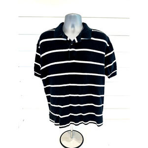 Polo Ralph Lauren Blue Label Black w/ White Stripes Open Knit Polo Shirt XL